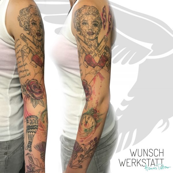 Tattoo Marilyn Monroe ganzer Arm Frau