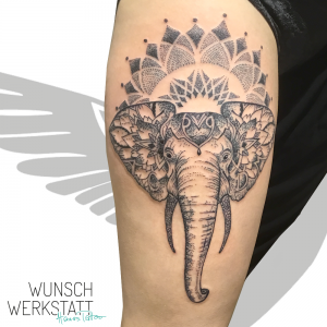 Wunschwerkstatt Hana Tattoo Mandalastil Elefantenkopf