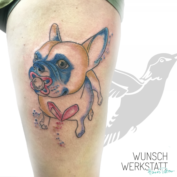 Hanas Tattoo Wunschwerkstatt Schnuller Mops Aquarell