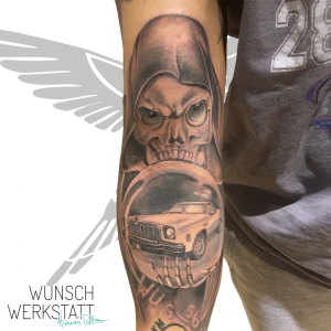 Tattoo Tod mit Glaskugel und Auto (Hanas Wunschwerkstatt)