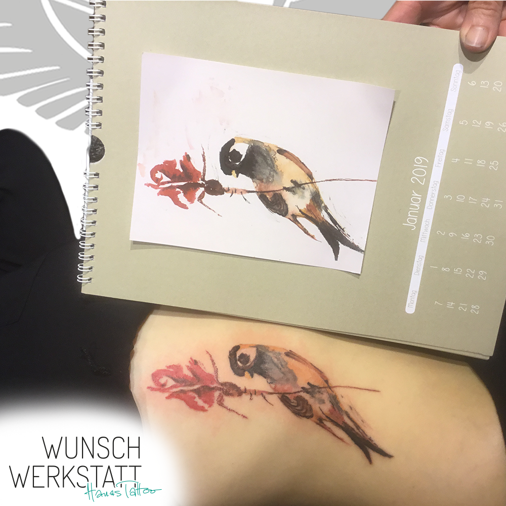 Hanas Wunschwerkstatt Tattoo Aquarell Vogel